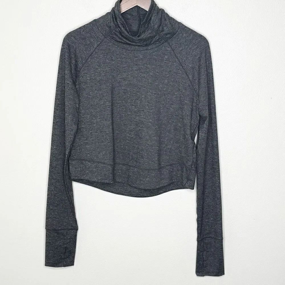 Prana Cropped Medium Weight Heathered Gray Long Sleeve Herringbone Shirt - Women